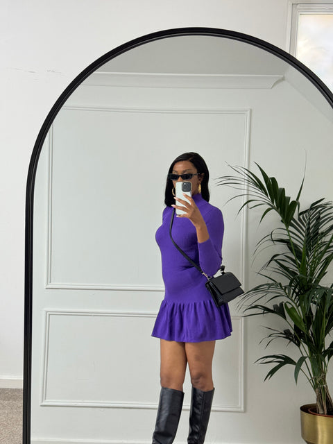 Zara purple ribbed high neck dress