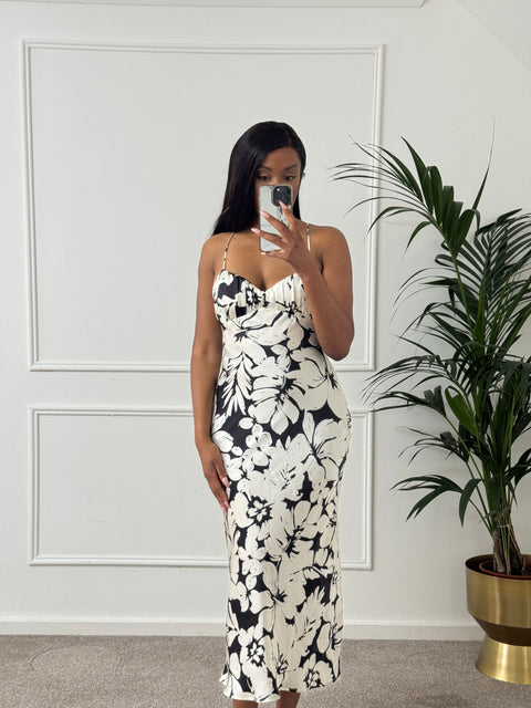 Zara monochrome tropical print camisole dress