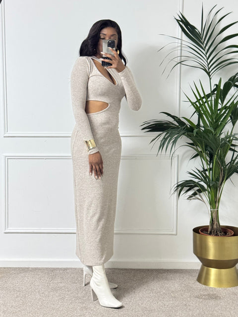 ASOS supersoft cut out long sleeve midaxi dress in oatmeal