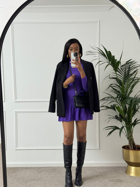 Zara purple ribbed high neck dress