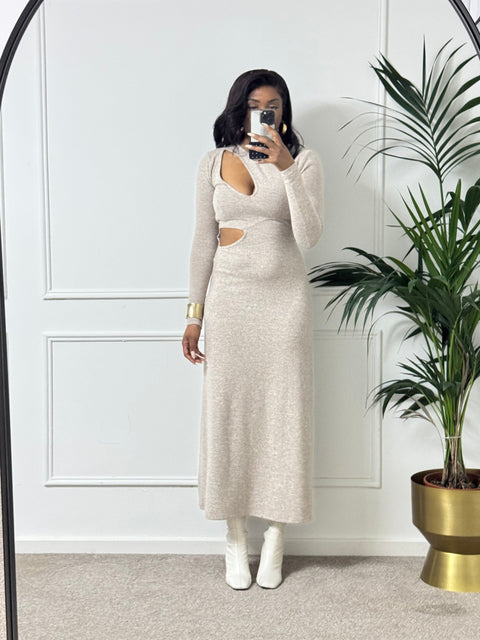 ASOS supersoft cut out long sleeve midaxi dress in oatmeal