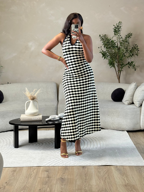 ASOS  DESIGN halter neck crochet maxi dress in mono print