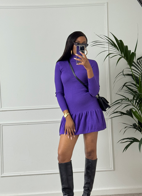 Zara purple ribbed high neck dress