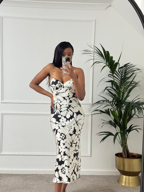 Zara monochrome tropical print camisole dress