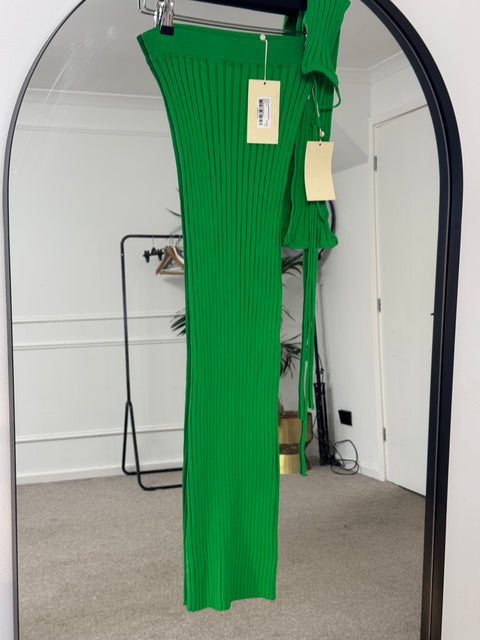 Meshki green knitted ribbed midaxi co-ord skirt set