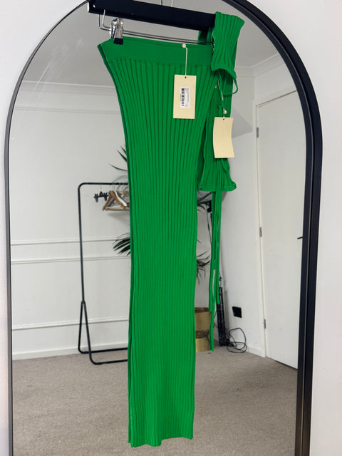 Meshki green knitted ribbed midaxi co-ord skirt set