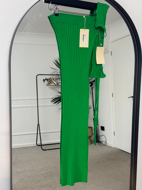 Meshki green knitted ribbed midaxi co-ord skirt set