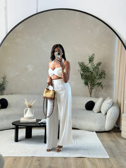Zara white linen blend cut out jumpsuit