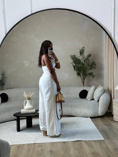 Zara white linen blend cut out jumpsuit
