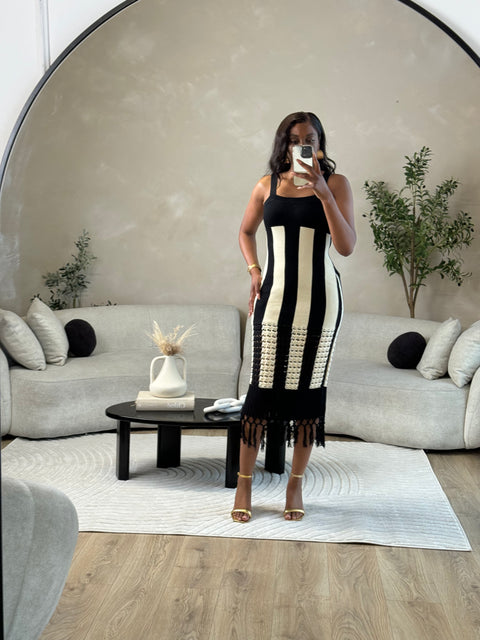 & Other Stories Pre-Loved fringe Stripe Knit Midi Dress