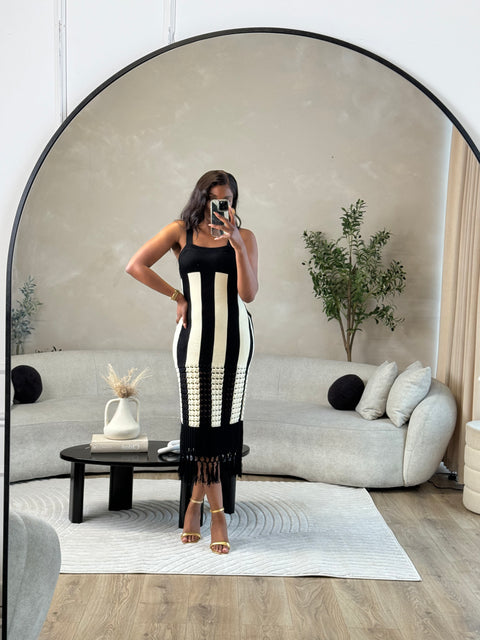 & Other Stories Pre-Loved fringe Stripe Knit Midi Dress