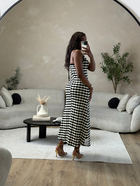 ASOS  DESIGN halter neck crochet maxi dress in mono print