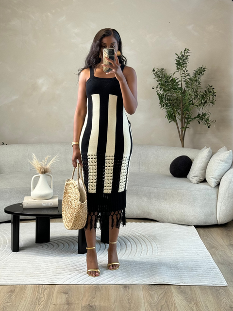 & Other Stories Pre-Loved fringe Stripe Knit Midi Dress