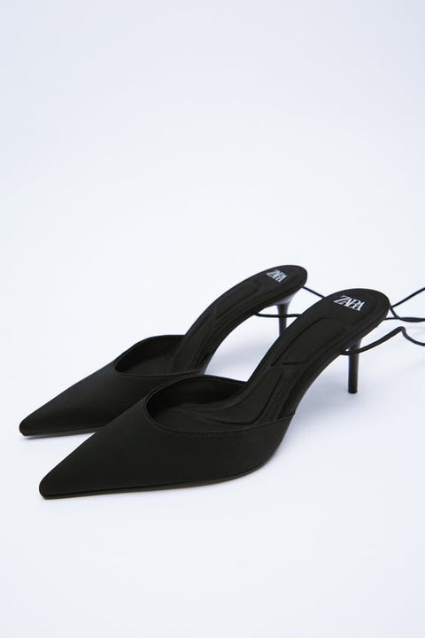 Zara black fabric lace up heeled shoes