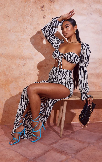 Prettylittlething Zebra print long sleeve crop top