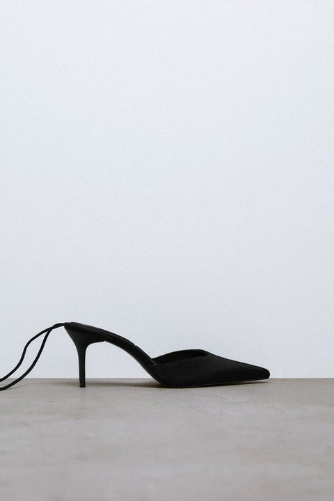 Zara black fabric lace up heeled shoes